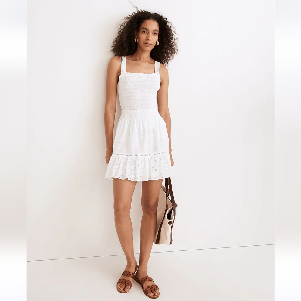 Madewell Skirt Eyelet Embroidered Cotton Elastic Waist Ruffled Pull On